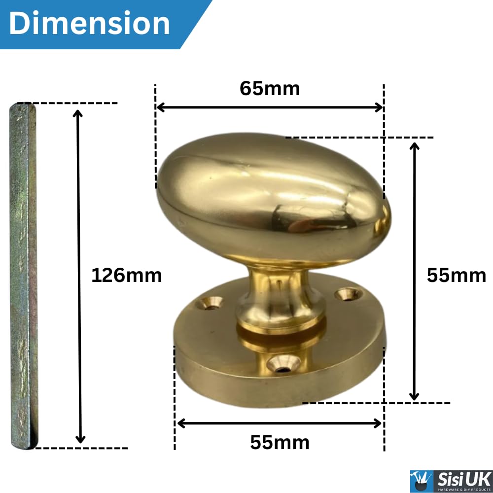 SISI UK Coppia di pomelli ovali in ottone massiccio, 65 mm, stile vittoriano, per porte interne ed esterne