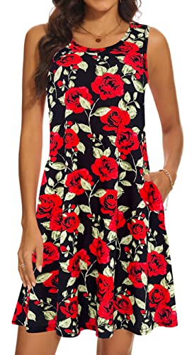 Image of Summer Dresses for Women 2026 Casual Sundresses Beach Cover Ups Sleeveless Tshirt Swing Dress with Pockets