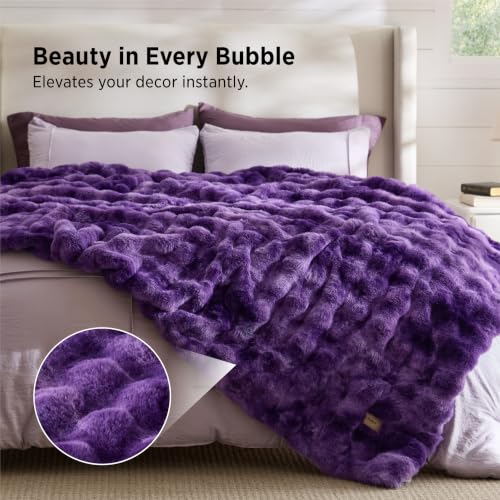 Image of Bedsure Fluffy Bubble Faux Fur King Blanket, 104 inchx90 inch, Tie-dye Purple