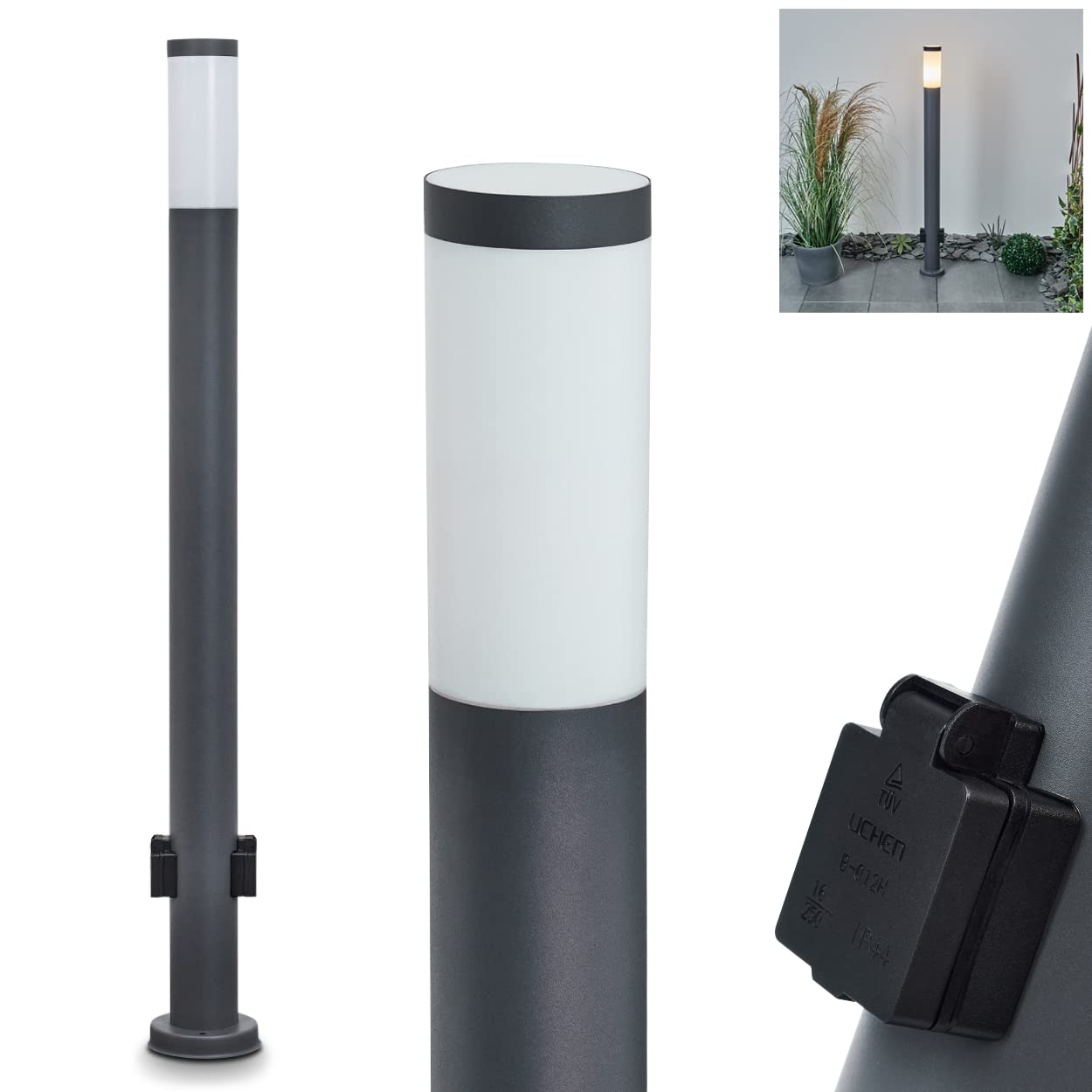 Lampa zewnętrzna Sessa z 2 gniazdami, lampa na podstawie z metalu/tworzywa sztucznego w kolorze antracytowym/białym, oświetlenie ścieżki 110cm, lampa ogrodowa w. E27, IP44, bez żarówki