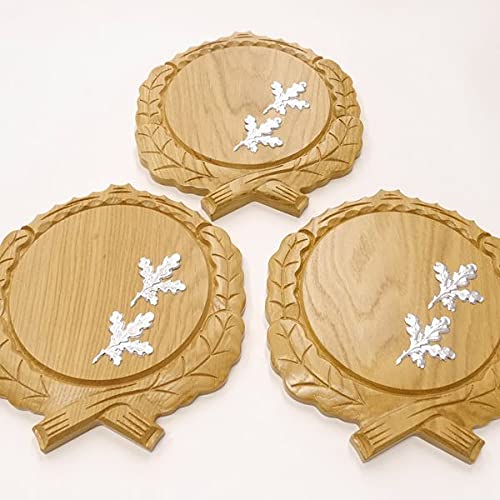 GTK - 3 placas de cuña talladas de roble claro AF 17,5 cm con 6 hojas de aluminio de roble, cubierta para cuñas, tabla de especias, cartel para trofeos