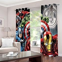 ZHKN Cortina Marvel Heroes Patrón Aislamiento Térmico Suave Sólido Forro Entretejido Ojales Superiores Tratamientos De Ventana Cortina Opaca para La Decoración del Hogar 170X200CM