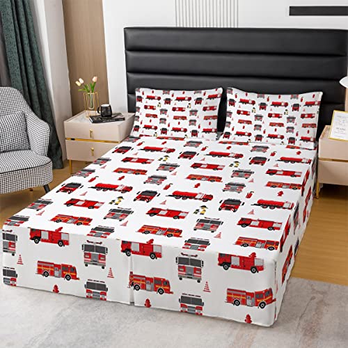 Erosebridal Fire Truck Bed Skirt Twin for Boys Teens Girls Firemen Car Vehicle Bed Skirts Kids Youth Firefighter Truck Bedskirt Red Fire Fighting Supplies Print Bedding Set with 1 Pillowcase
