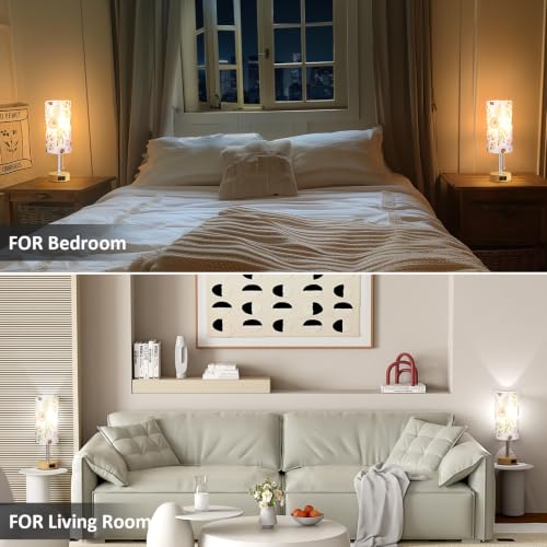 Image of Flower Bedside Table Lamps Set of 2 - Bedroom Lamp for Desk, AC Outlet
