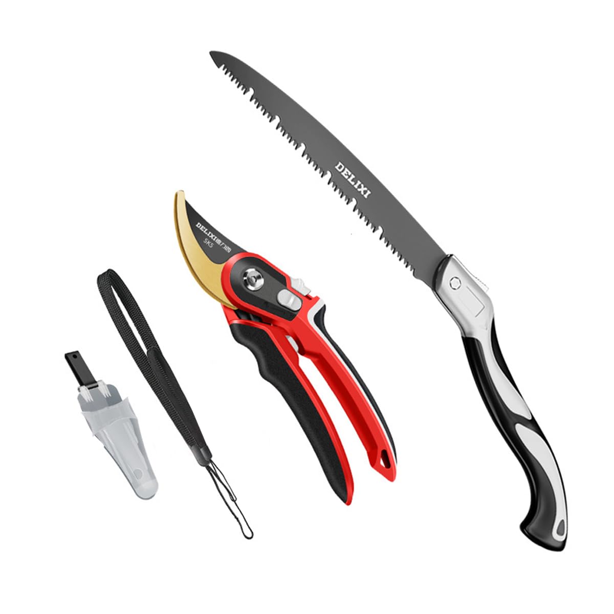 OLYSPM Garden Secateurs,Garden Scissors,Pruning Shears with 1 Folding Saw,1 Lanyard,1 Waist Box,Pruning Scissors with 20-35cm Calibre for Pruning Branches,Trunks,Vines,Shrubs