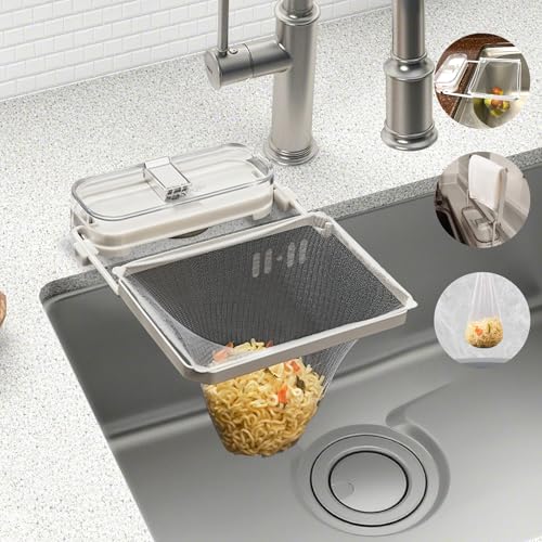 三角コーナー いらず 畳める 水切りネット 強力吸盤 サンカクコーナー排水溝 ゴミ受け 排水口 ゴミ受け ホルダー シンク ゴミ受け キッチン 生ゴミ処理 水切りネット 50枚付き (ホワイト 吸盤式 - 小型)のサムネイル