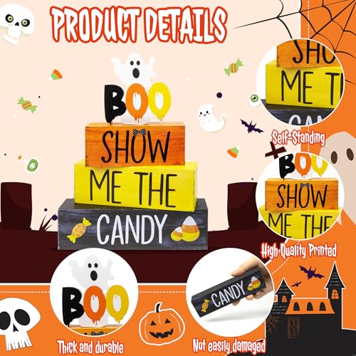 Image of 4 Pcs Halloween Wooden Decor, Show Me the Candy Decorations
