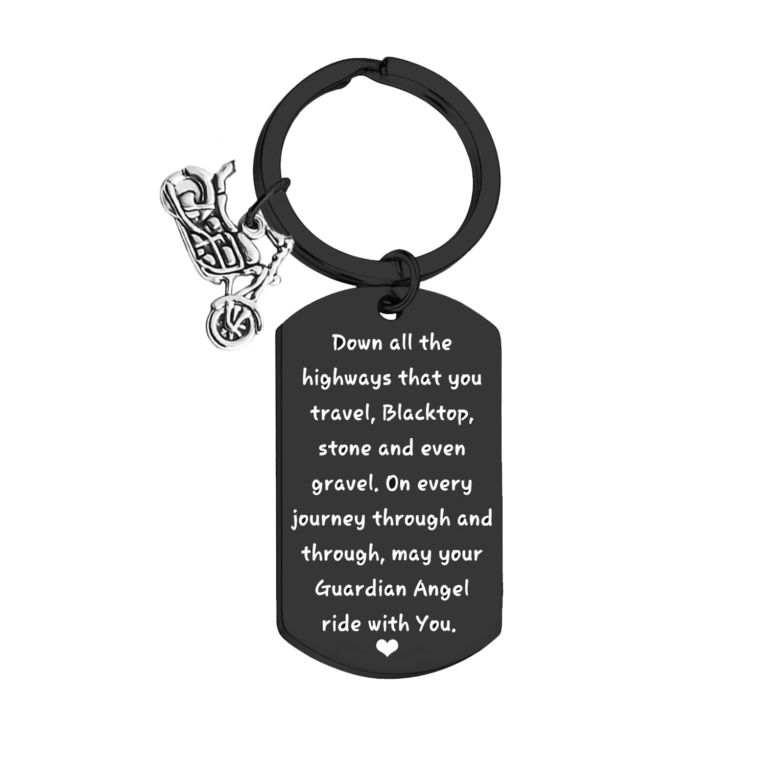 Motorcycle Keychain May Your Guardian Angel Ride with You - Black Stainless Steel Letter Print Keychain for Men, Motorcycle Enthusiasts