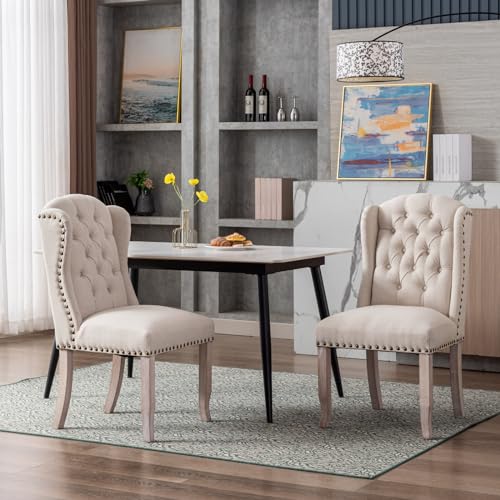 HEAH-YO-Modern-Dining-Chairs-Set-of-2-Upholstered-Kitchen-Chairs-with-Backrests-and-Wood-Legs-Tufted-Linen-Fabric-Dining-Room-Chairs-for-Kitchen-Beige HEAH YO Modern Dining Chairs Set of 2 Upholstered Kitchen Chairs with Backrests and Wood Legs Tufted Linen Fabric Dining Room Chairs for Kitchen Beige