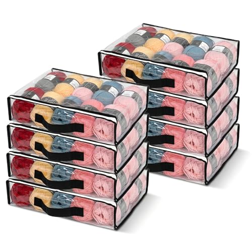 KongTiva 8 Pack Clear Yarn Storage Bags 16x12x4 Clear Yarn Storage Organizer with Zippers and Handles Crochet Bag Knitting Bag for Knitting Needles Crochet Hooks