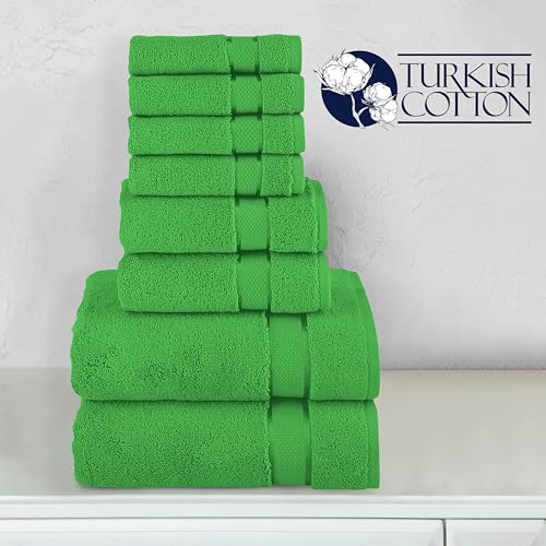 Image of Elegant Comfort Premium Cotton 8-Piece Towel Set, Includes 4 Washcloths, 2 Hand Towels and 2 Bath Towels, 100% Turkish Cotton - Highly Absorbent and Super Soft Towels for Bathroom, Emerald Green