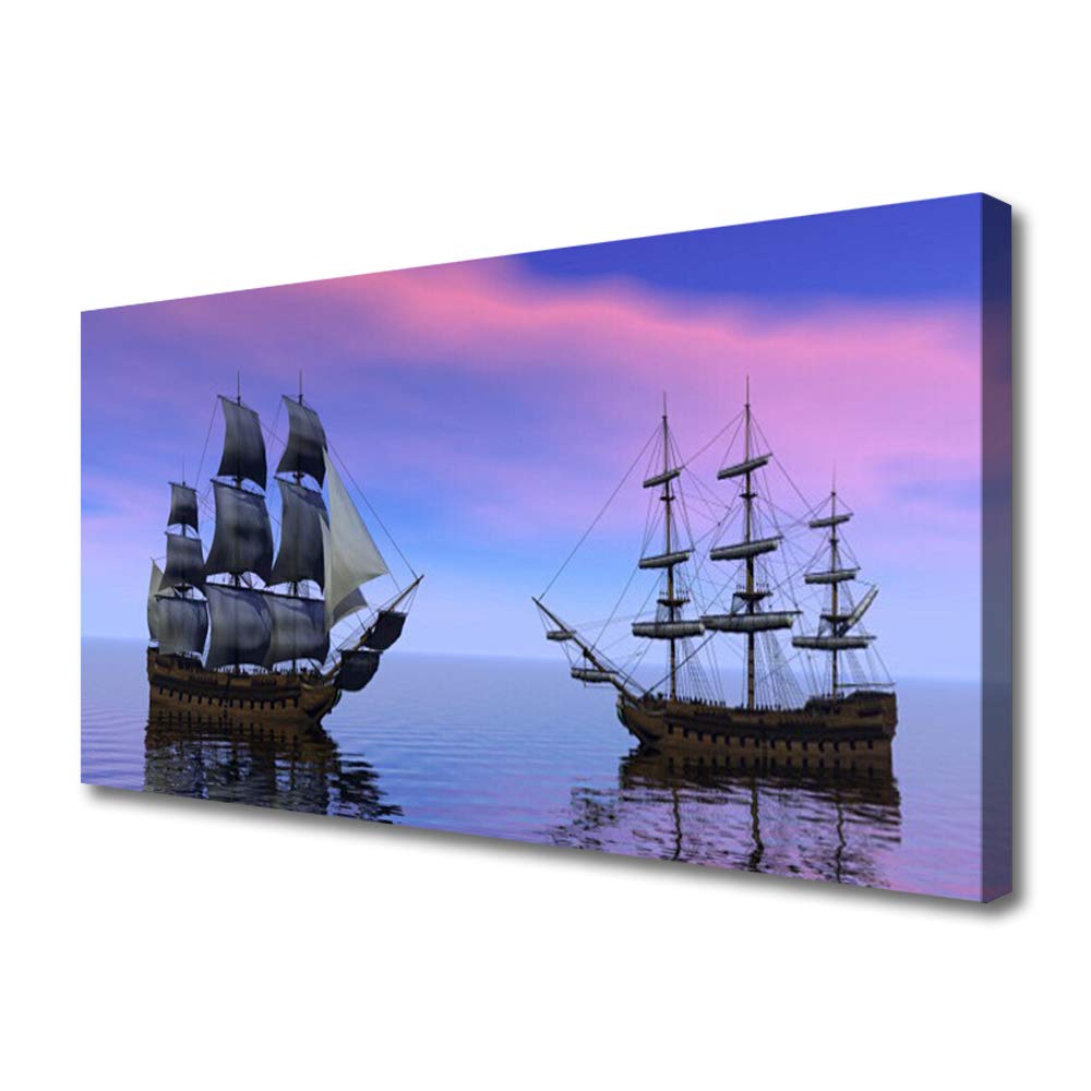 Tableau Décoration Salon Toile 125x50cm Bateau Paysage Mer pour un Design Moderne