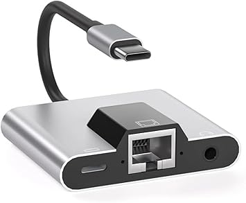 USB to Ethernet Adapter, Type-C to Ethernet USB C to 3.5mm Audio PD Fast Charging LAN Network Adapter Compatible with Laptop Tablet Phone