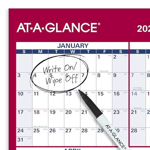 Image of AT-A-GLANCE 2027 Erasable Calendar, Dry Erase Wall Planner, 12 inch x 16 inch, Vertical-Horizontal, Reversible (PM330B2827)