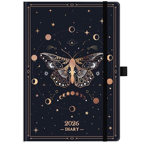2026 Diary - Diary 2026 a5 Week to View from January to December 2026, 21.5 x15.5 x1.5 cm, Golden Butterfly