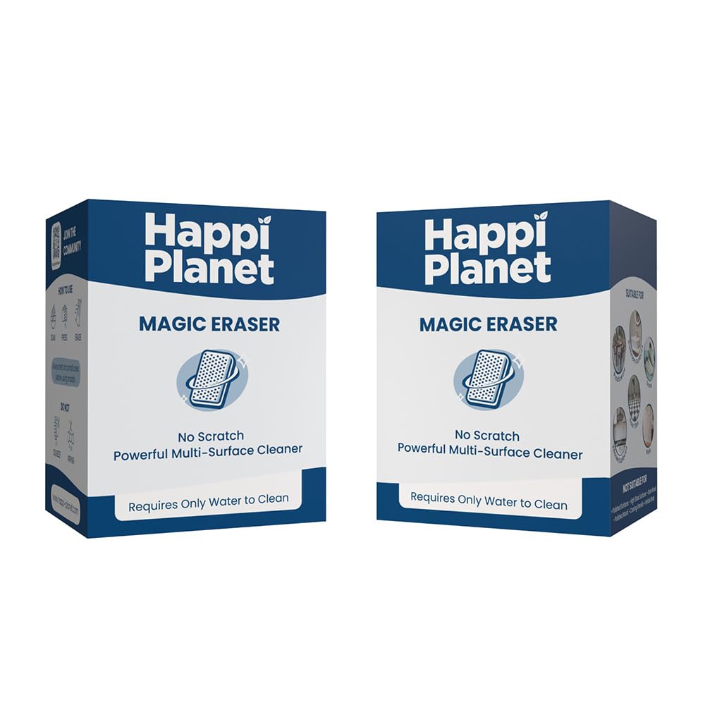 Happi Planet Magic Eraser | Pack of 8 | No Scratch Multi-Surface Cleaning Sponge | Removes 100+ Tough Stains | Just Add Water | Walls, Kitchen, Bathroom, Shoes & Switch Boards-image-2