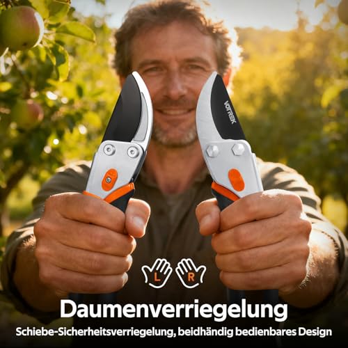 VOTREK® Bypass-Gartenschere 21,5 cm – mit SK5-Klinge & versiegelter Feder als Profi-Rosenschere, Baumschere, Pflanzenschere wie Astschere für müheloses Schneiden von Rosen, Ästen, Gehölzen【Geschenk】