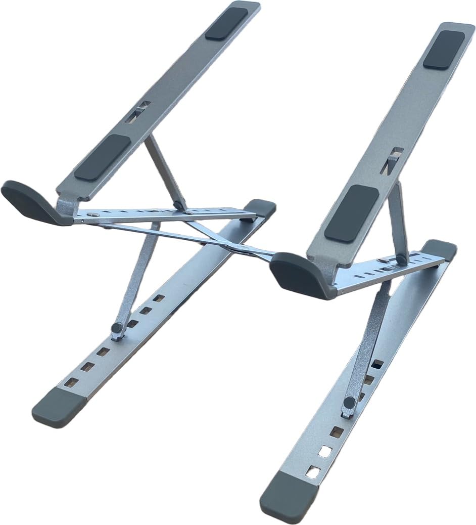 Soporte Portátil de Mesa. Laptop Stand. Doble Altura. 9+7 Ángulos Ajustables. Aluminio de Calidad. Ventila y disipa el Calor. Macbook, Macbook Air, iPad iTablets 10-17”. Plegable.