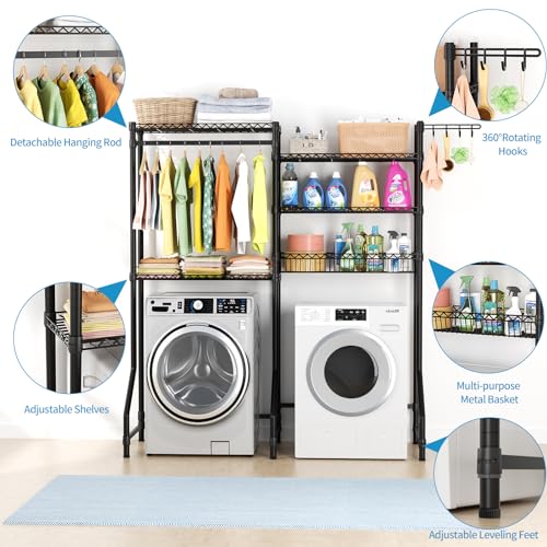 Over-Washer-and-Dryer-ShelvesHeavy-Duty-Laundry-Room-Storage-Organization-Clothes-Drying-Rack5-Tier-Adjustable-Height-Wire-Shelving-and-Wire-Basket-with-Hanger-RodHookSpace-Saving-Shelf Over Washer and Dryer ShelvesHeavy Duty Laundry Room Storage Organization Clothes Drying Rack5 Tier Adjustable Height Wire Shelving and Wire Basket with Hanger RodHookSpace Saving Shelf