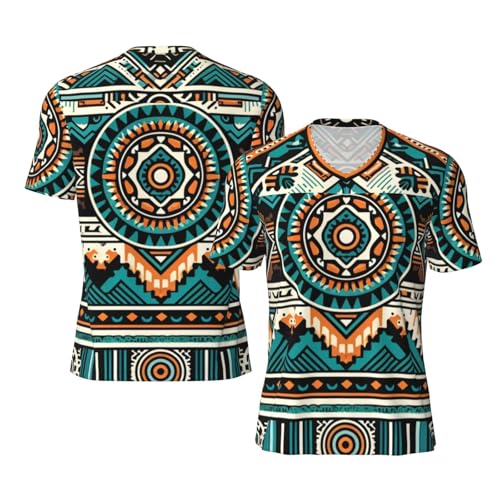 Stylish Athletic Sports Jersey Colorful-Aztec-Pattern Men's Rugby Jersey 3X-Large