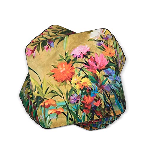 Pimpernel Martha’s Choice Vibrant Floral Coasters, Set of 4 – 4" Square, Cork-Backed Boards with Dual View Art Print, Heat & Stain Resistant Drink Mats for Dining & Coffee Tables
