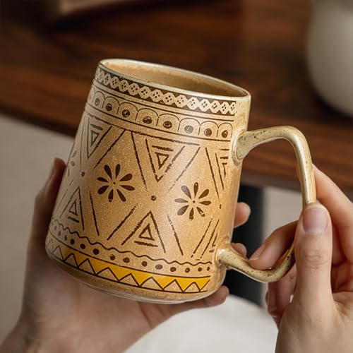 Taza de cerámica grande 24 oz con asa estilo bohemio miniatura 5