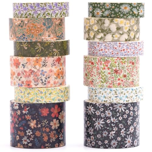Cintas washi de flores sin residuos para manualidades limpias, álbumes y envoltura de regalos