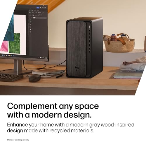 Image of HP OmniDesk Desktop AI PC, Intel Core Ultra 7 265, 16 GB RAM, 1 TB SSD, Intel Graphics, Windows 11 Home, Microsoft Copilot, Gray Wood, M03-0102 (2026)