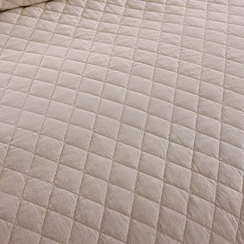 Jml Quilts Queen Size, Stone Washed Microfiber 3 Pieces Bedspreads Coverlet With Ruffle - Super Soft, 320Gsm Oversized Vintage Quilt Set, Beige #TOP2
