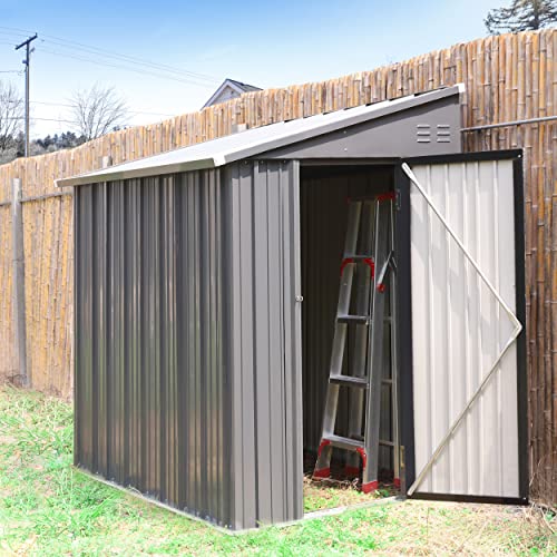 Mupater Outdoor Storage Shed 4X8 Ft, Garden Tool Shed, Metal Lean-To Shed Kit For Backyard Lawn With Lockable Door And Vents, Grey #TOP5
