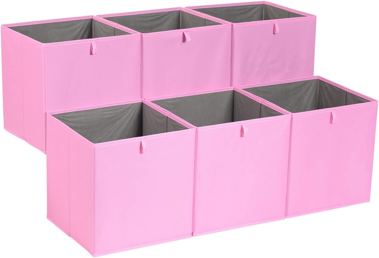 Amazon Basics - Cubos de almacenamiento de tela, plegables, juego de 6 unidades, rosa, 26,7 x 26,7 x 28 cm