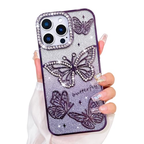 Bonoma Glitter Case for iPhone 13 Pro Max,Cute 3D Purple Butterfly Pattern by Bonoma - Used condition - US$11.63