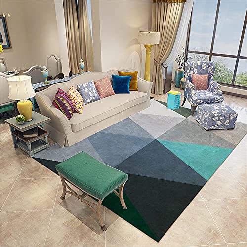 Tapis de salon géométrique gris bleu vert 40x60cm lavable