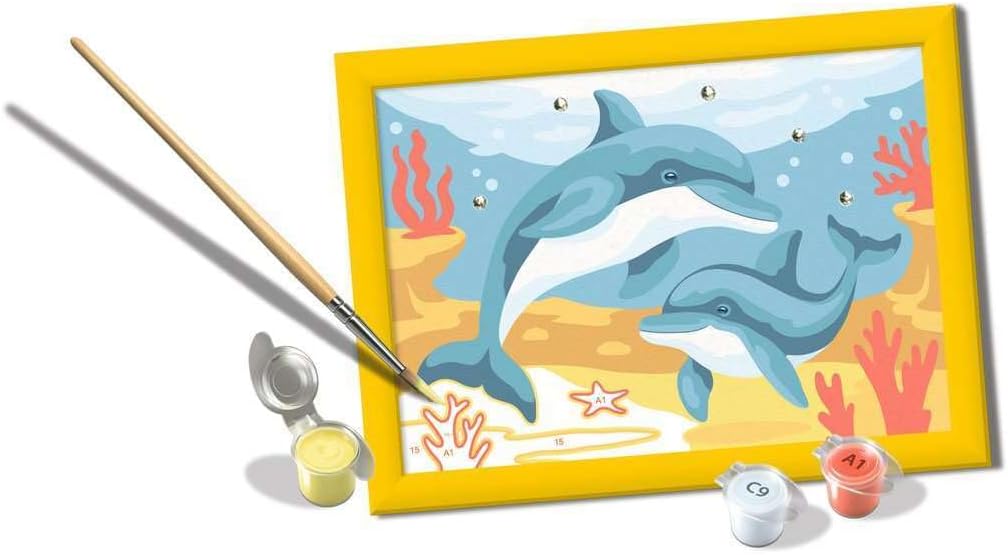 Ravensburger CreArt 12023115 Painting by Numbers for Children from 7 Years, Playful Dolphins, Glitter Stones