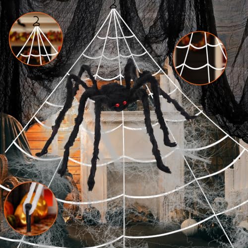 Spider Webs Halloween Decorations,16.4Ft 8Modes Super Bright 250LED Halloween Lights with Remote Control,49'' Giant Super-Realistic Spider,Outdoor Decorations for Yard,Outside - image 6