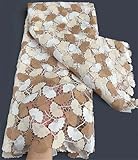 Vsadsau Tela de encaje africano de algodón con textura de guipur de 5 yardas para coser ropa de pareja, color dorado y beige, 5 yardas
