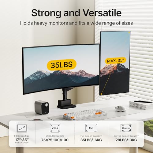 Brazo de monitor dual para teletrabajo y setup gaming con pantallas de 35 5
