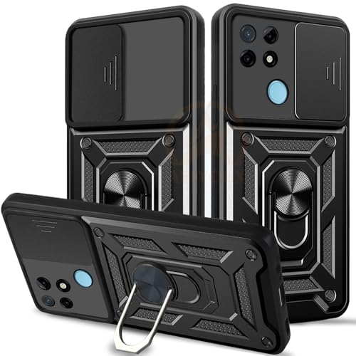 Image of Armor Bumper Back Cover Case for Realme C21Y / C25Y Rotating Camera Cover, Ring Holder & Kickstand | Heavy Duty & 360 Degree Protection Realme C21Y / C25Y Back Cover (Black)