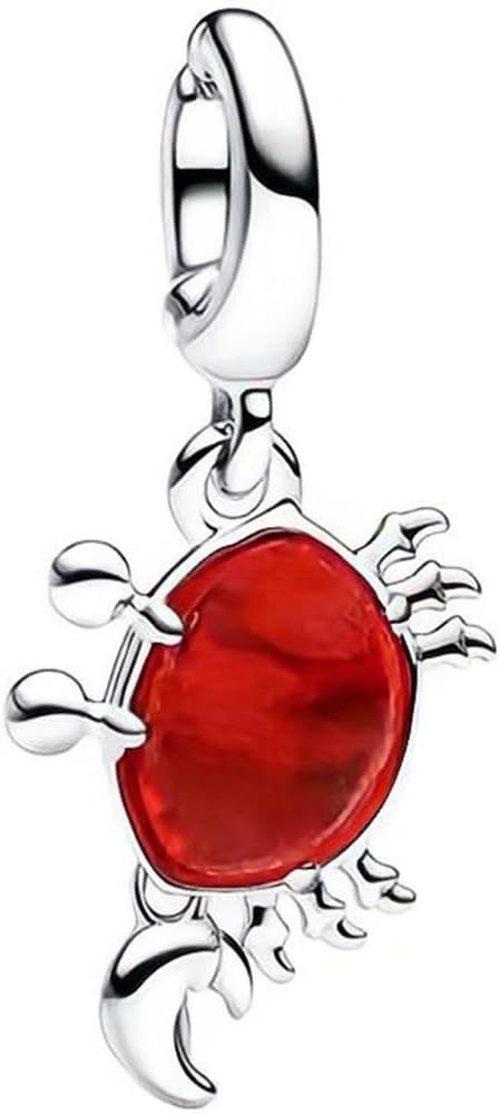 Red Glass Crab Dangle Charm Fit Women Bracelet Necklaces Fashion Gifts 925 Sterling Silver DIY Jewelry