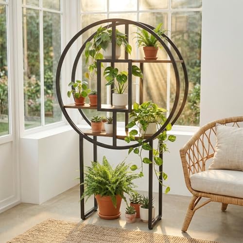 OFFICEROO Indoor Plant Stand 4ft 3in Modern Asian Inspiration Moon Plant Stand Circle Plant Shelf