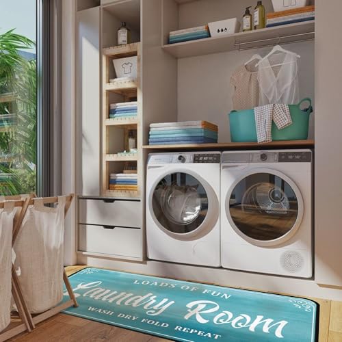 Laundry Room Rug Non Slip Floor mats Farmhouse Large Laundry Rugs for Laundry Runner Room Mat Washer and Dryer Carpet Laundry Room Decor 20x59inch(Turquoise)