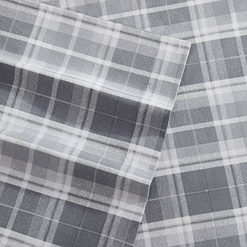 Image of Laura Ashley - Flannel Sheets Full Size, Anti-Pilling & Wrinkle Resistant Cotton, Touchably Soft for All-Season Comfort - Bed Sheets with Matching Pillowcases & Fitted Sheet (Mulholland Plaid Grey)