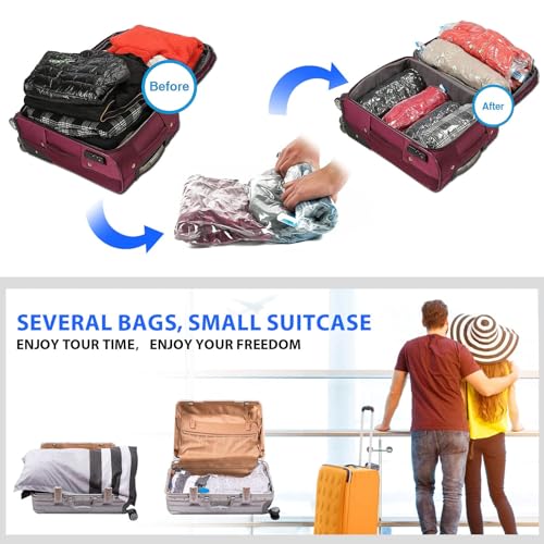 12er Set Vakuumbeutel für Kleidung - 60x40cm, 80% Platz Sparen Vakuum Kleiderbeutel PA & PE Material, Wiederverwendbare Vacuum Bags for Clothing, Handpumpe Enthalten