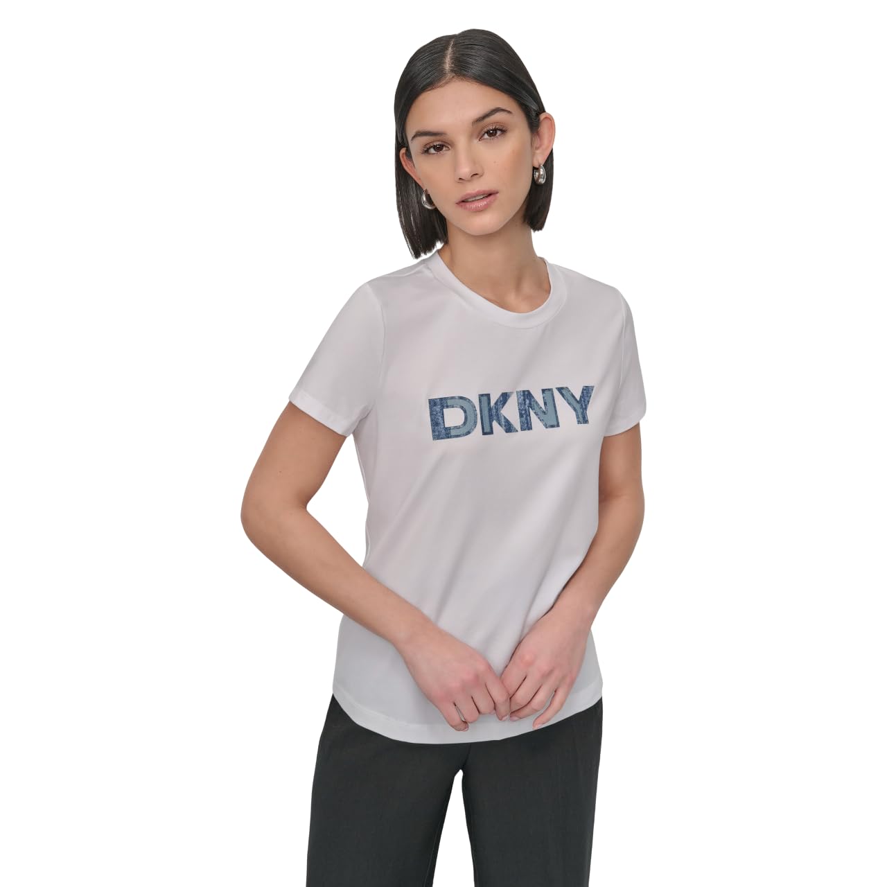 DKNY Women's Short Sleeve Textured Logo T-Shirt