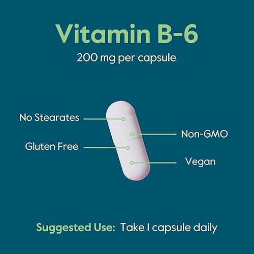 Miniatura 5 de Vitamina B-6 200 mg (240 cápsulas vegetarianas) (paquete de 2) - Sin estearatos - Agentes sin flujo