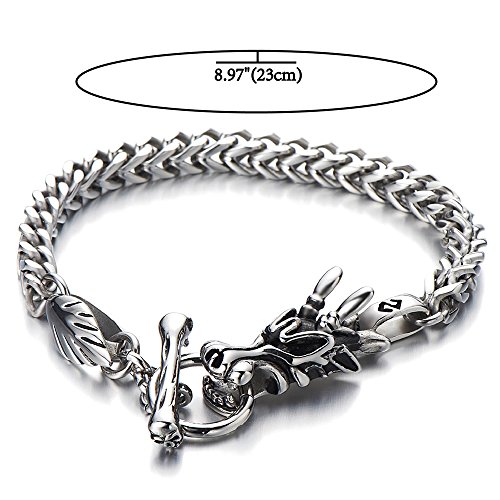 Coolsteelandbeyond Mens Biker Stainless Steel Dragon Curb Chain Bracelet Toggle Clasp Gothic Style 9.06 Inches #TOP1