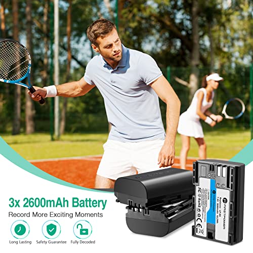 FirstPower LP-E6 LP E6N Battery 3-Pack 2600mAh and Triple Slot Charger for Canon EOS 5D Mark II III IV, 5DS, 5DS R, 6D, 6D Mark II, 7D, 7D Mark II, 60D, 70D, 80D, 90D