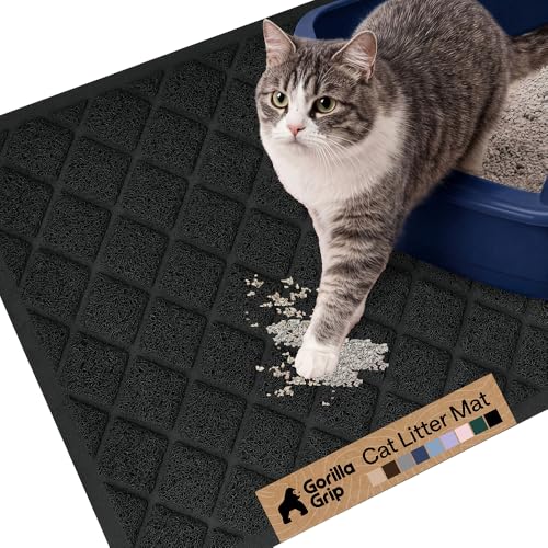 Image of GORILLA GRIP Cat Litter Box Mat, Cushioned Coil Mesh Litter Trapping Mats, Scatter Control Supplies for Less Mess, Phthalate Free, Ultra Deep Catch Grooves, Rinse or Vacuum to Clean, 24x17 Black