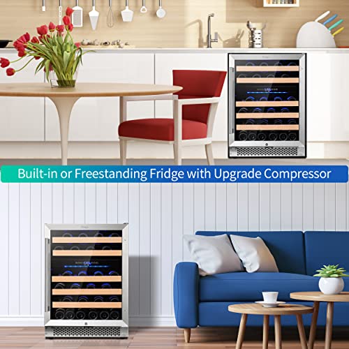 Yeego 48 Inch Wine Cooler, Two 24 Inch Dual Zone Wine Coolers Side-By-Side Refrigerator With Reversible Glass Door Built-In Or Freestanding Cooler, Hold 92 Bottles #TOP2