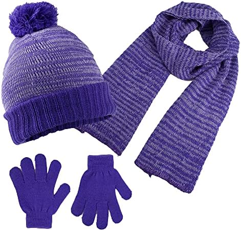 Swak Girls Hat,Scarf & Glove Set-Kids Cold Weather Winter Accessories-Childrens 3 Pc Beanie set-Big Girls Hat Scarves & Glove
